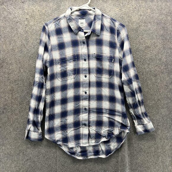 Vans Tops - Vans Shirt Womens XS Blue White Plaid Flannel Button Down Long Sleeve Casual